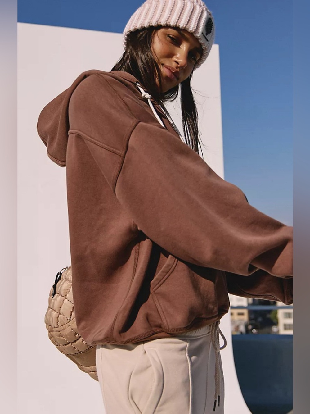 Free People FP Movement Final Call Hoodie Sweatshirt Brown Medium - Picture 2 of 11